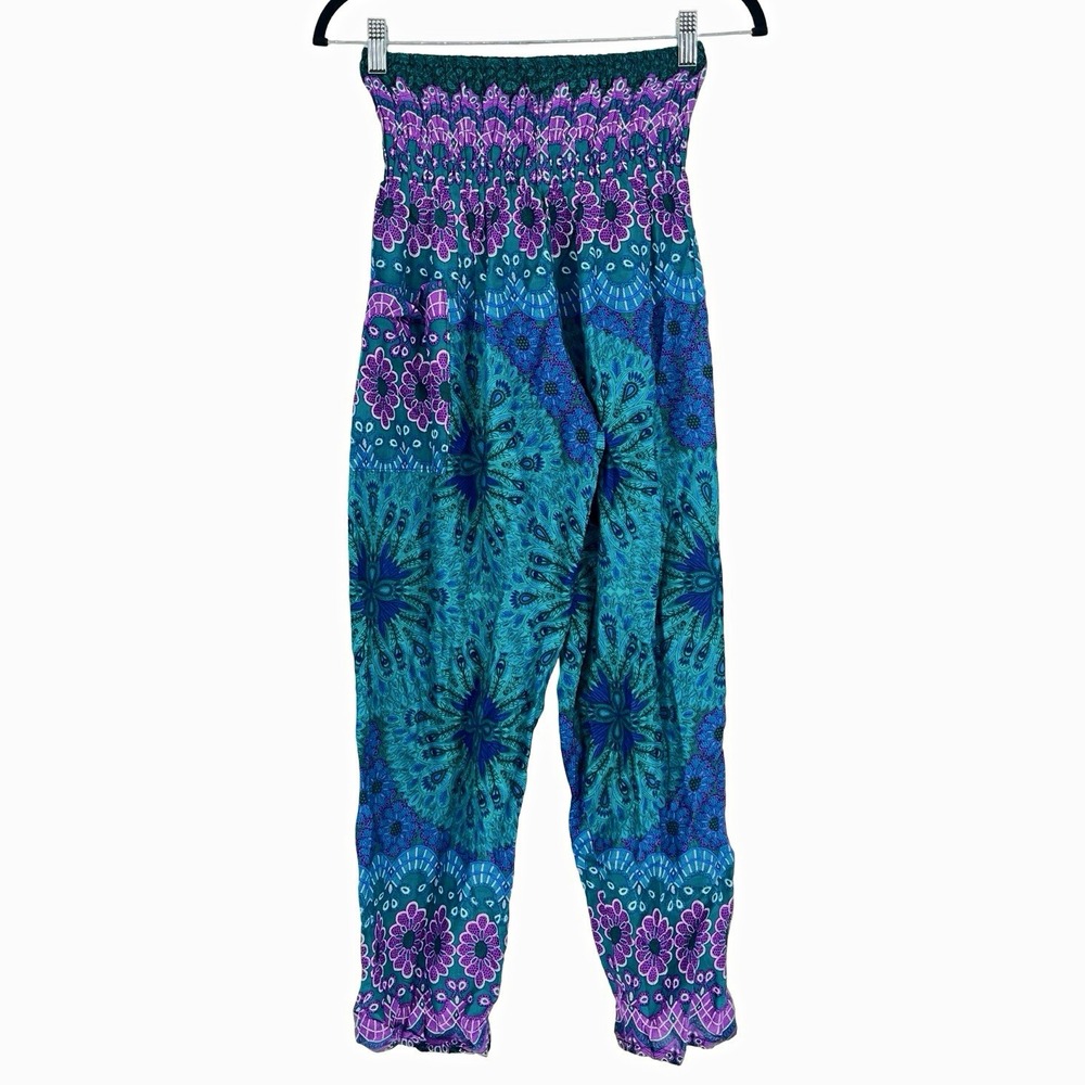Joob Joob Womens S/M Harem Pants Teal Purple Boho Hippie Mandala Palazzo